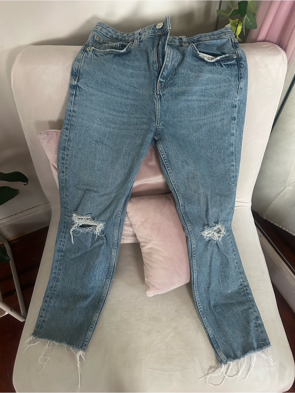 Zara Distressed Light Blue Denim Jeans